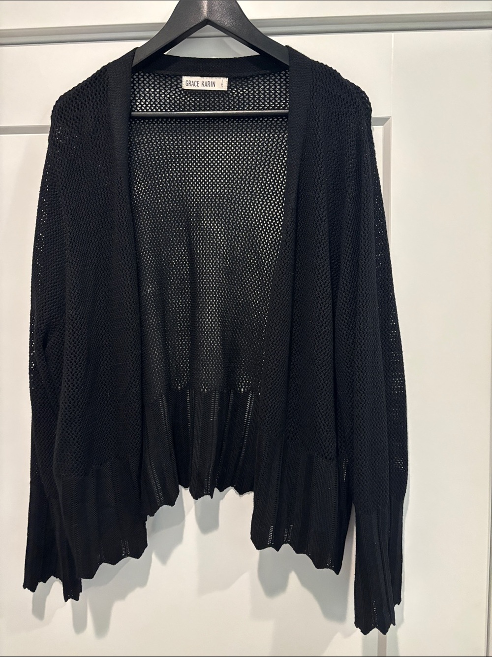 Grace Karin Black Open Mesh Draped Cardigan, plus 2xl